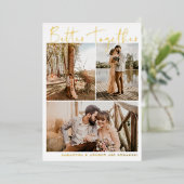 モダンでシンプルなスクリプトスタイルの6枚の写真が魅力的なエンゲージメント 箔招待状 (立ち正面)
