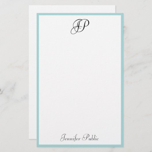 モダンでシンプルなテンプレートの手書きのモノグラムの名前 便箋 (正面/裏面)