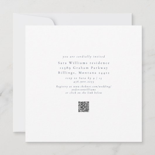 モダンでシンプルなネイビースクエア ブライダルシャワー 招待状 (裏面)