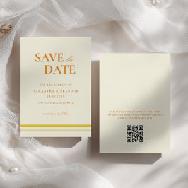 モダンでシンプルなバターイエローの結婚式QRコード セーブザデート