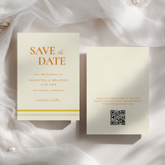 モダンでシンプルなバターイエローの結婚式QRコード セーブザデート