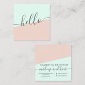 モダンでシンプルなパステル調の真新しい赤面のピンクのガーリーなこんにちは スクエア名刺 (正面/裏面)