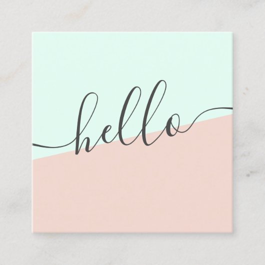 モダンでシンプルなパステル調の真新しい赤面のピンクのガーリーなこんにちは スクエア名刺 (正面)