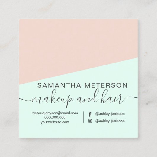 モダンでシンプルなパステル調の真新しい赤面のピンクのガーリーなこんにちは スクエア名刺 (裏面)