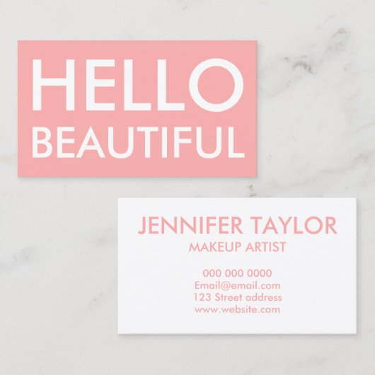 モダンでシンプルなピンクのこんにちは美しい名刺 名刺 (正面/裏面)