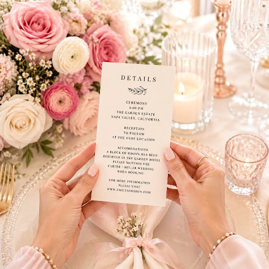 モダンでシンプルなブラックとベージュの結婚式詳細カード