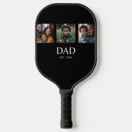 モダンでシンプルなブラックの「Dad Established」フォトフレーム 3枚 ピックルボールラケット