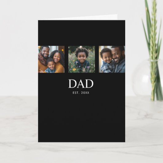 モダンでシンプルなブラックの「Dad Established」3枚の写真 カード (正面)