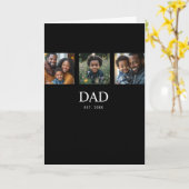 モダンでシンプルなブラックの「Dad Established」3枚の写真 カード (黄色い花)