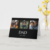 モダンでシンプルなブラックの「Dad Established」3枚の写真 カード (黄色い花)