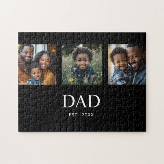 モダンでシンプルなブラックの「Dad Established」3枚の写真 ジグソーパズル (横)