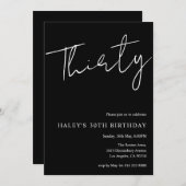 モダンでシンプルなブラック 30歳の誕生日 招待状 (正面/裏面)
