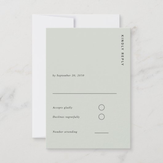 モダンでシンプルなライトセージのミニマルエレガントな結婚式 出欠カード (正面)