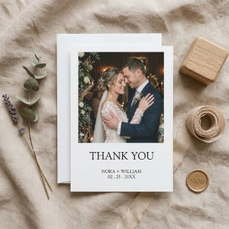 モダンでシンプルな写真入り結婚式御礼カード サンキューカード