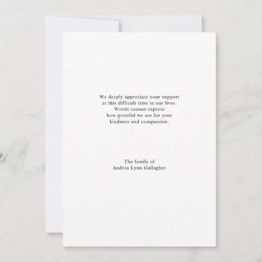 モダンでシンプルな悔やみや弔慰の葬式のサンキューカード 招待状 (裏面)