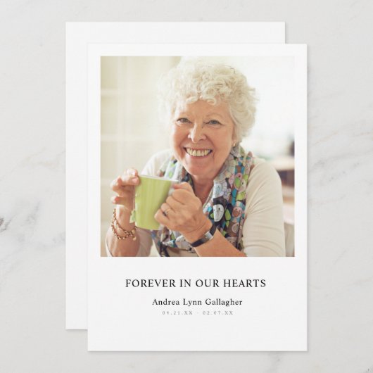 モダンでシンプルな悔やみや弔慰の葬式のサンキューカード 招待状 (正面/裏面)