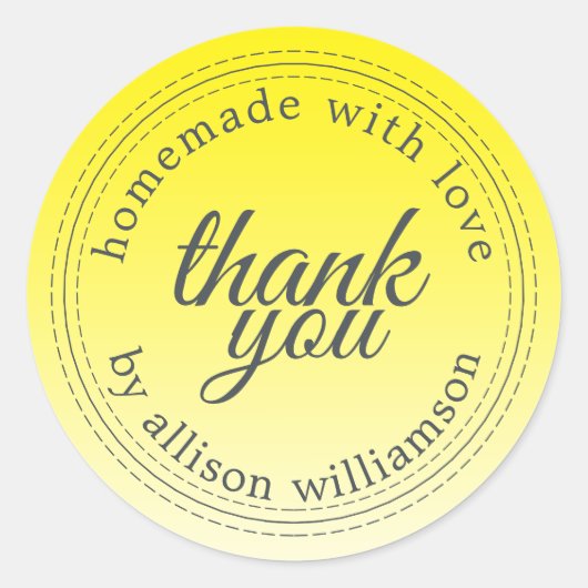 モダンでシンプルな明るい黄色のオンブレ「ありがとう」 ラウンドシール (正面)