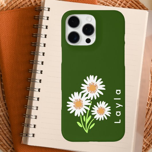 モダンでシンプルな白い花柄のスタイリッシュな緑 Case-Mate iPhoneケース