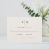 モダンでシンプルな白とブラウンの結婚式 出欠カード (スタンド正面)