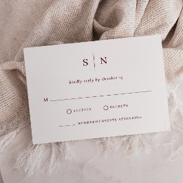 モダンでシンプルな白とワインレッドの結婚式 出欠カード