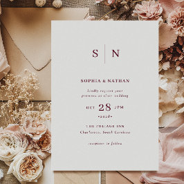 モダンでシンプルな白とワインレッドの結婚式 招待状