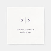 モダンでシンプルな白と紫の結婚式 スタンダードカクテルナプキン (正面)