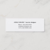 モダンでシンプルな白黒のレースのインテリア・デザイナー スキニー名刺 (裏面)