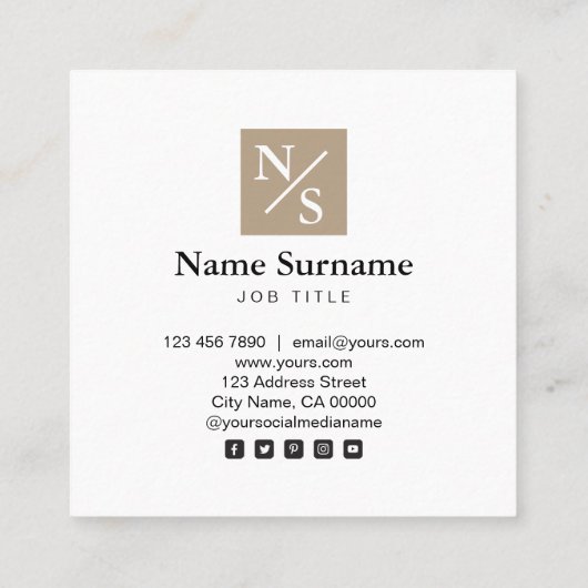 モダンでシンプルな社会的な暗灰色の正方形の名刺 スクエア名刺 (裏面)