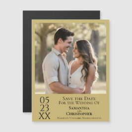 モダンでシンプルな結婚式の事前お知らせフォトゴールド マグネット招待状