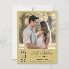 モダンでシンプルな結婚式の事前お知らせフォトゴールド マグネット招待状