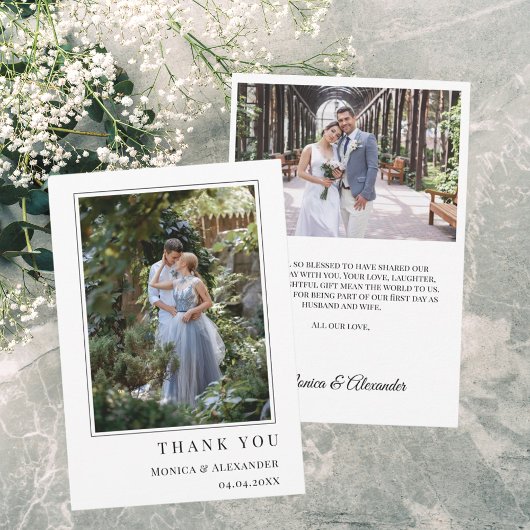 モダンでシンプルな結婚式の写真入りサンクスカード 招待状