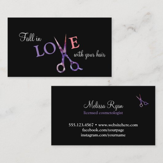 モダンでシンプルな美容師の美容師の黒のピンク 名刺 (正面/裏面)