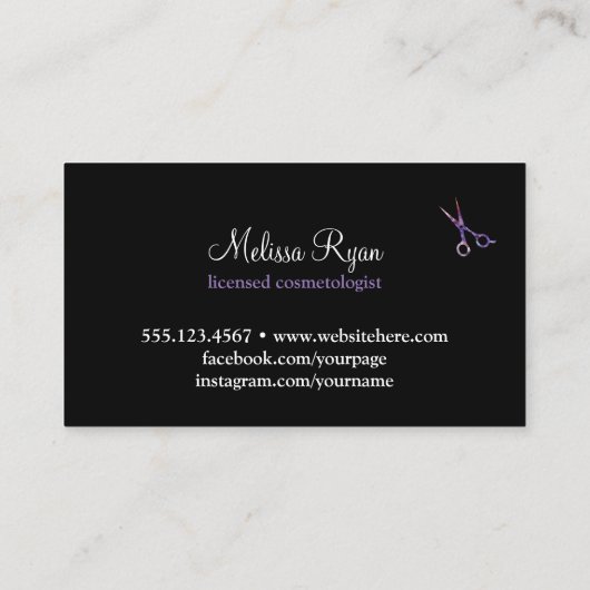 モダンでシンプルな美容師の美容師の黒のピンク 名刺 (裏面)