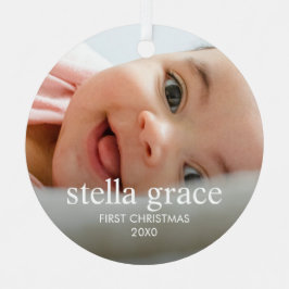 モダンでシンプルな赤ちゃんの初クリスマスフォト メタルオーナメント