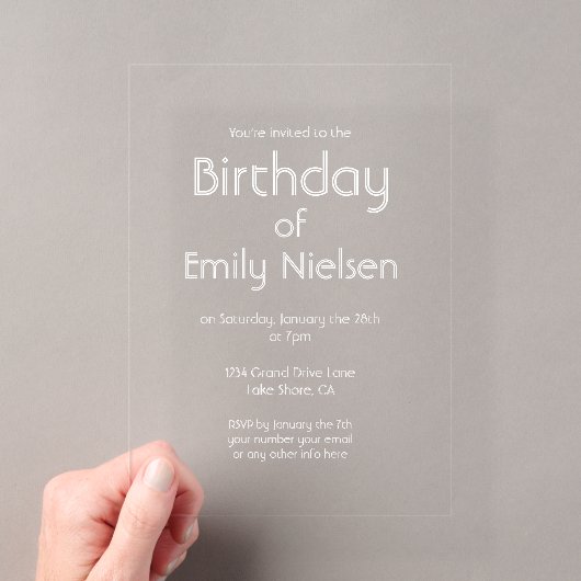 モダンでシンプルな透明な誕生日招待状 アクリル招待状 (インサイチュ (ポータブル))