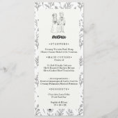 モダンでシンプルな黒と白のフラワーラインアートの結婚式 メニュー (正面)