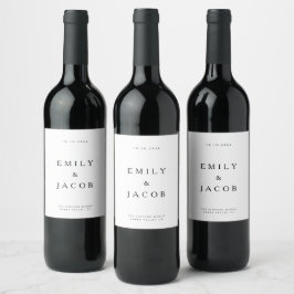 モダンでシンプルな黒と白の結婚式 ワインラベル