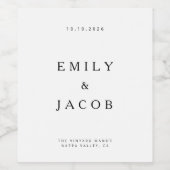 モダンでシンプルな黒と白の結婚式 ワインラベル (シングルラベル)