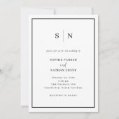 モダンでシンプルな黒と白の縁取りの結婚式 招待状 (正面)