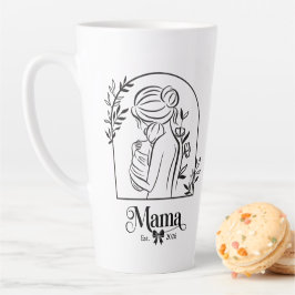 モダンでシンプルな1st Mother's Day Est. ブラック&ホワイトデザイン カフェラテマグ