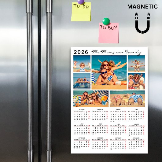 モダンでシンプルな2026年カレンダー写真コラージュマグネット