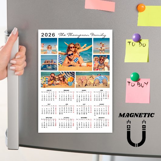 モダンでシンプルな2026年カレンダー写真コラージュマグネット