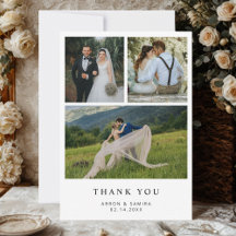 モダンでシンプルな4枚の写真の結婚式サンクスカード