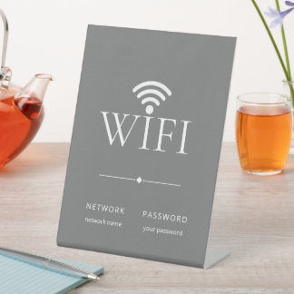 モダンでシンプルなWiFiネットワークパスワード グレー 台座サイン