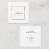 モダンでスタイリッシュでエレガントな白および金ゴールドのプロフェッショナル スクエア名刺 (正面/裏面)