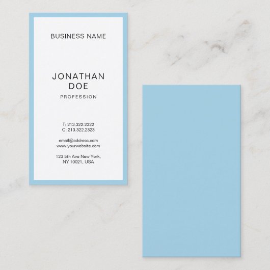 モダンでスタイリッシュで青く白くシンプルな専門の上 名刺 (正面/裏面)