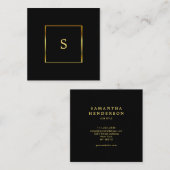 モダンでスタイリッシュで黒い金ゴールドのプロフェッショナルのモノグラム スクエア名刺 (正面/裏面)