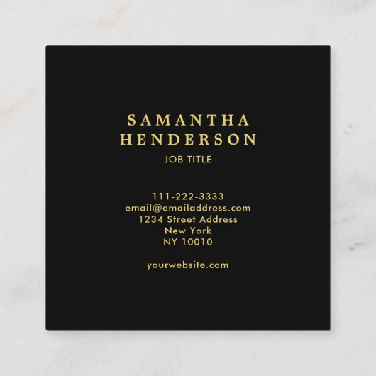 モダンでスタイリッシュで黒い金ゴールドのプロフェッショナルのモノグラム スクエア名刺 (裏面)