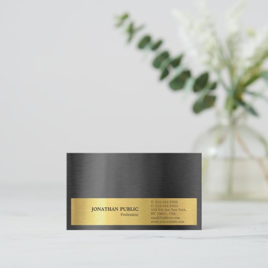 モダンでスタイリッシュで黒い金ゴールドの灰色の明白な絹の終わり 名刺 (スタンド正面)