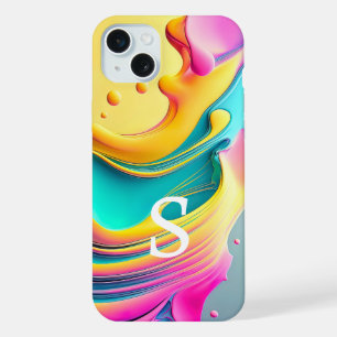 モダンでスタイリッシュなカスタムモノグラム抽象パターン iPhone 15 PLUSケース